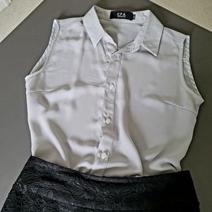 Sleeveless Button Down Shirt Light Gray M